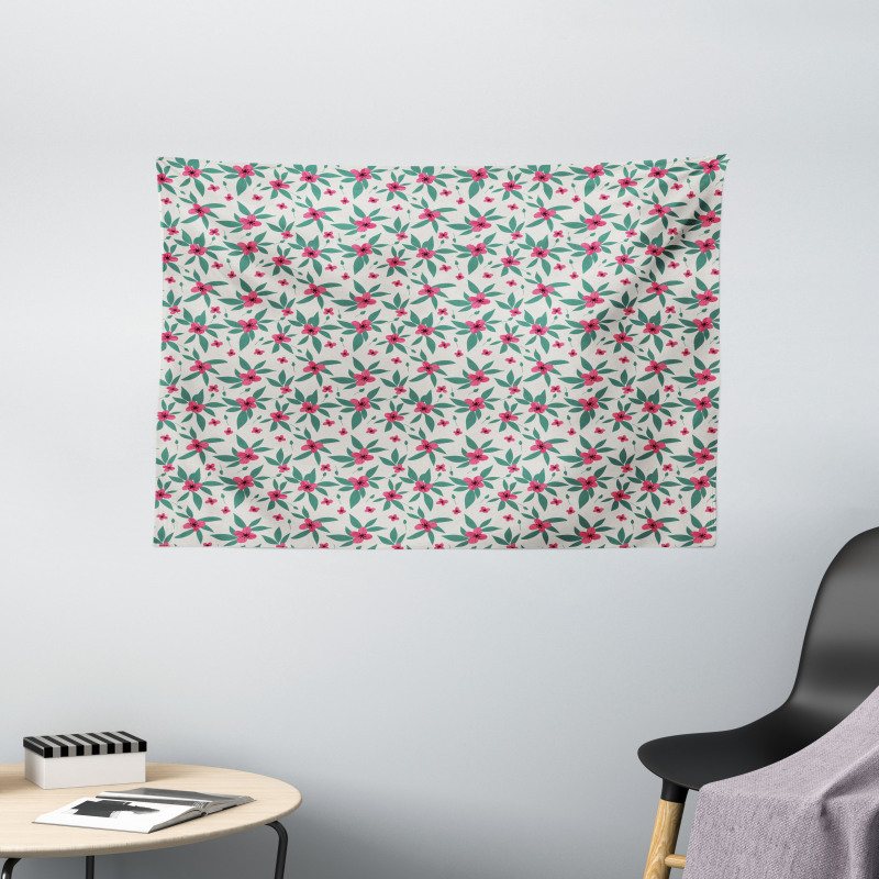 Foliage and Doodle Petals Wide Tapestry