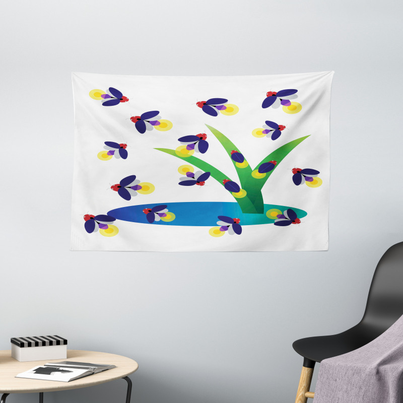 Bugs Flying Around Water Wide Tapestry