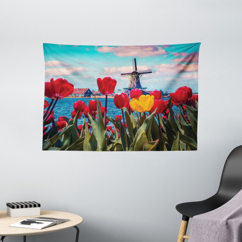 Idyllic Spring Tulips Wide Tapestry