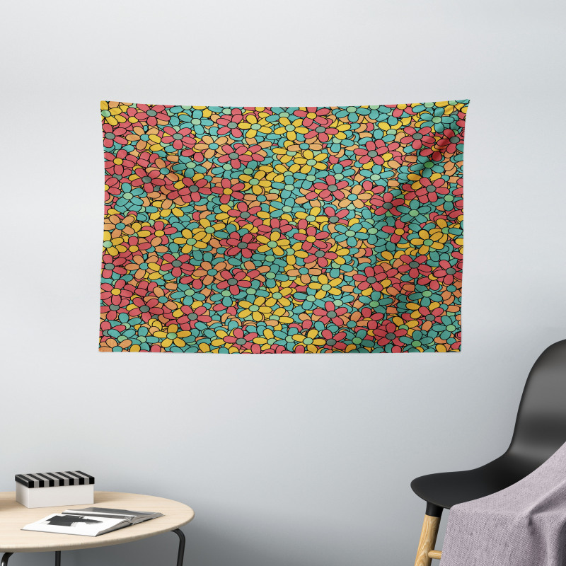 Retro Colored Doodle Wide Tapestry