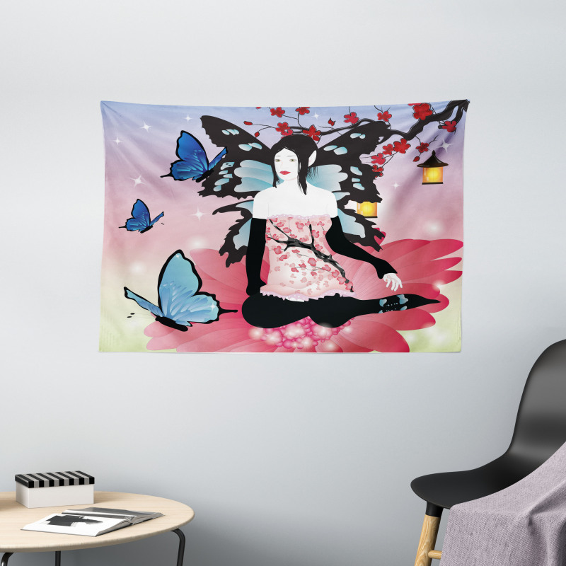 Fairy Girl with Wings Wide Tapestry