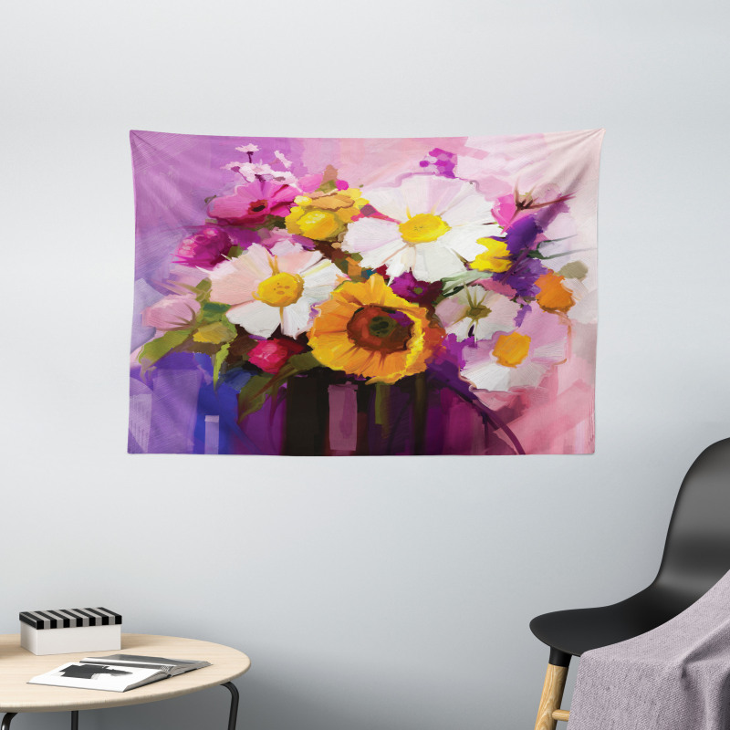 Hand Painted Bouquet Wide Tapestry