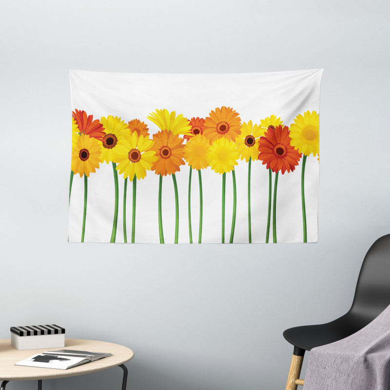 Flowers on Green Stems Wide Tapestry