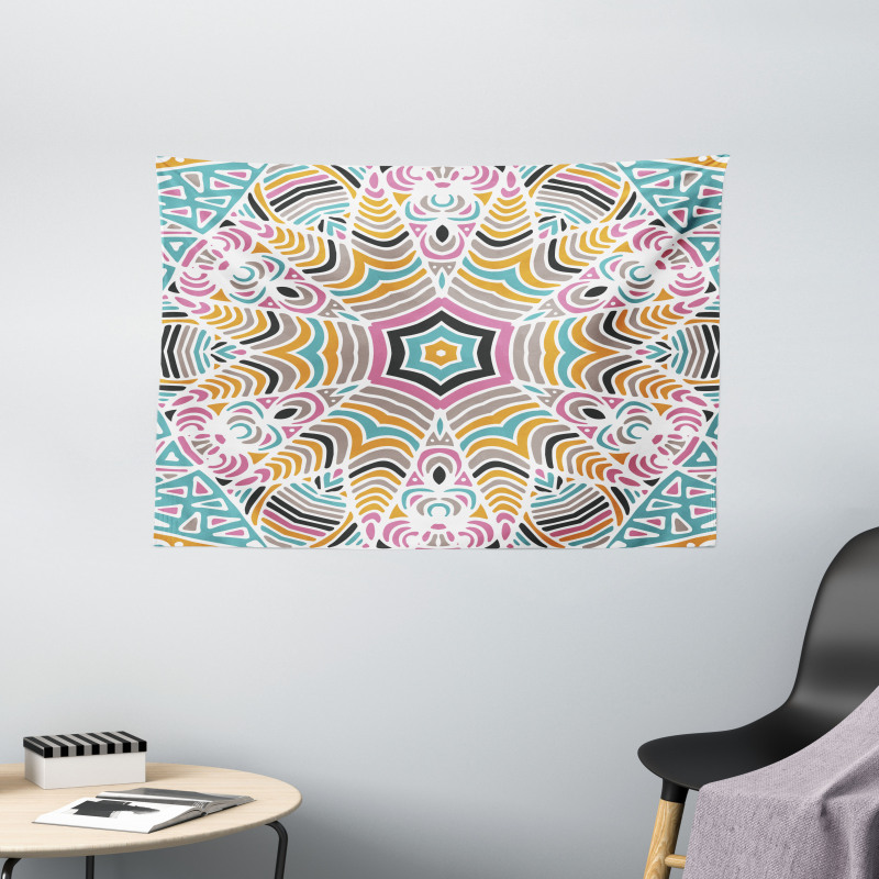 Abstract Floral Art Motif Wide Tapestry