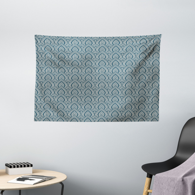 Retro Style Geometry Scales Wide Tapestry