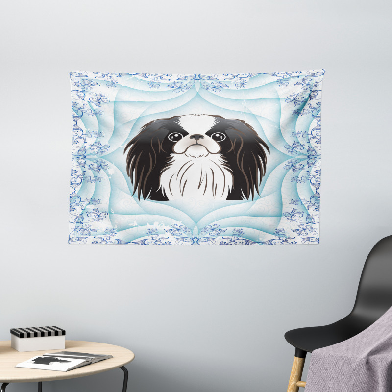 Cartoon Puppy Floral Ornate Wide Tapestry