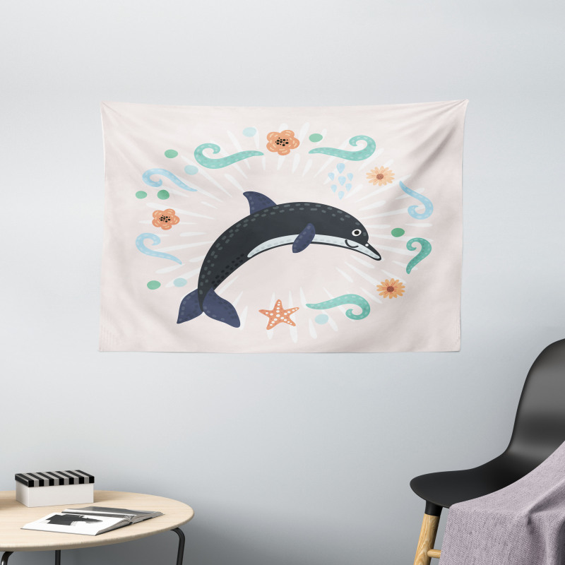 Nautical Ocean Animal Line Wide Tapestry