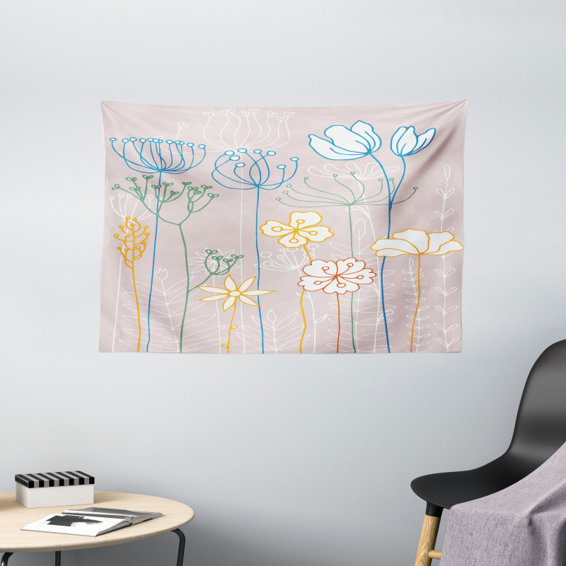 Flowers with Colorful Stems Wide Tapestry