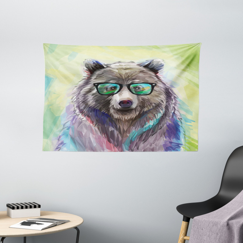 Colored Wild Bear Art Wide Tapestry