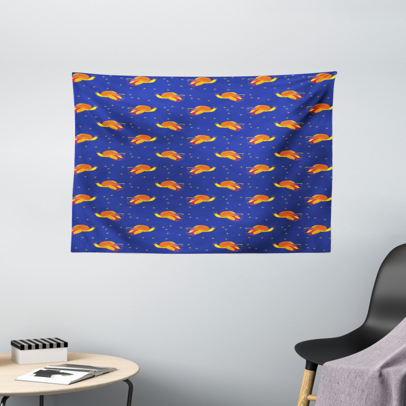 Birds in Starry Night Sky Wide Tapestry