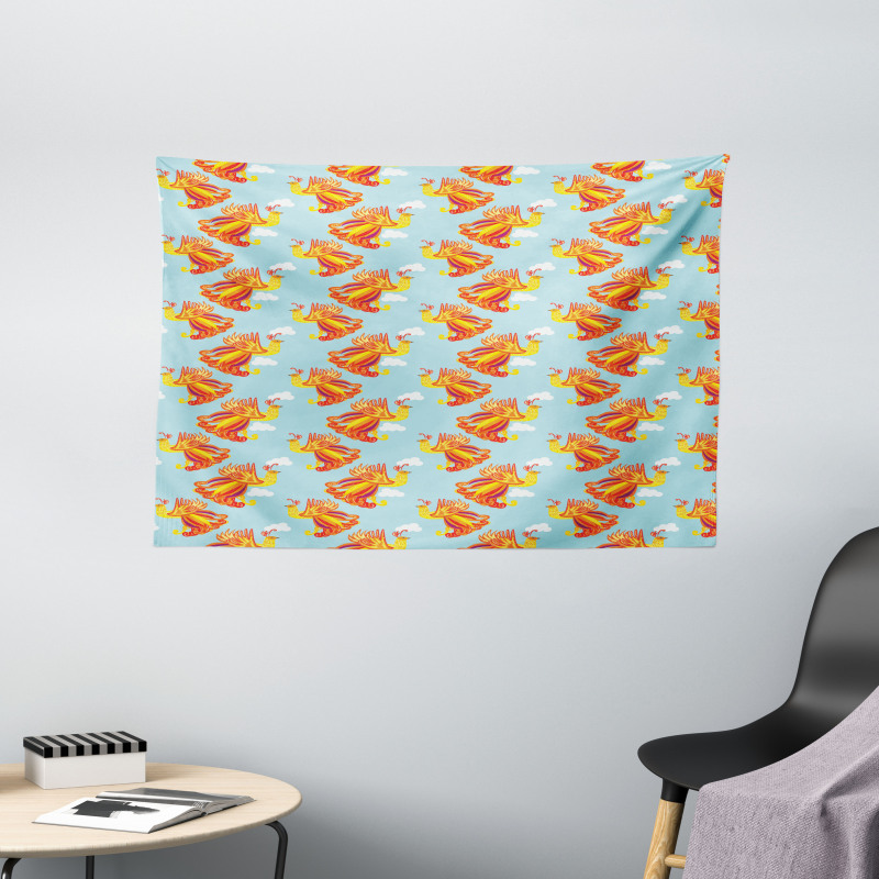 Fire Bird Feathers Wide Tapestry