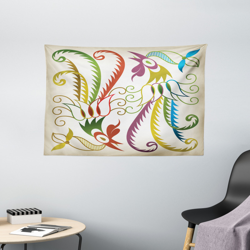 Bird in Retro Tones Wide Tapestry