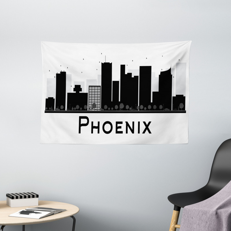 City Silhouette Skyscrapers Wide Tapestry