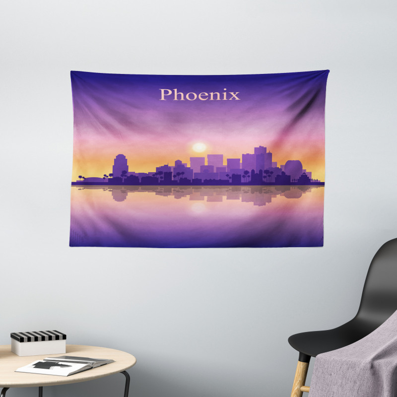 American City Skyline Dawn Wide Tapestry