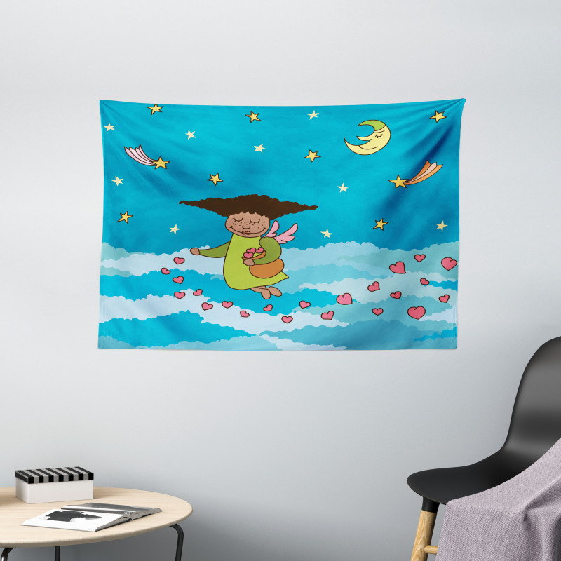 Cartoonish Sky at Night Wide Tapestry