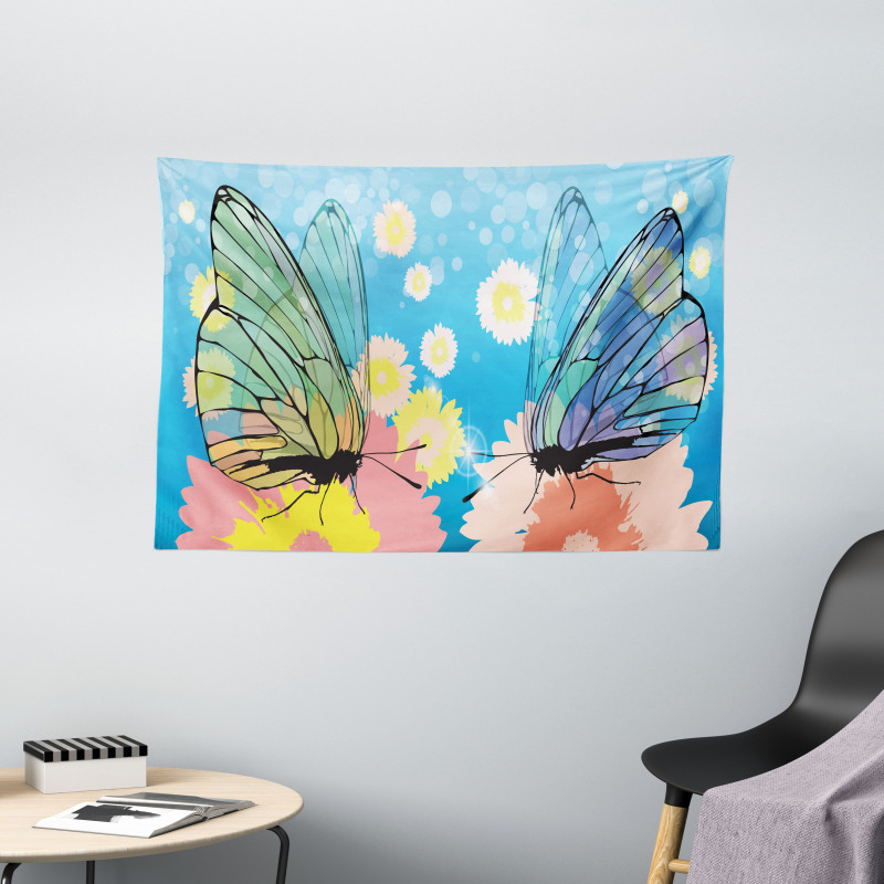 Butterflies on Flowers Wide Tapestry