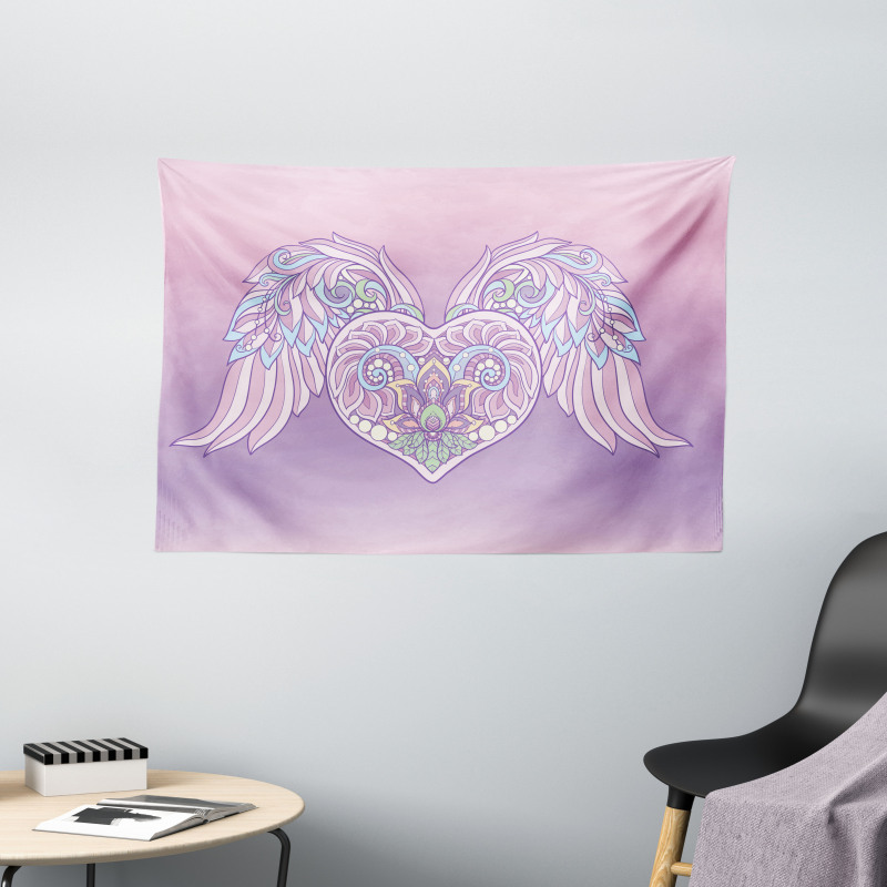 Floral Ornate Heart Wide Tapestry