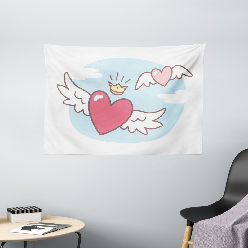 Flying Hearts and Crown Wide Tapestry