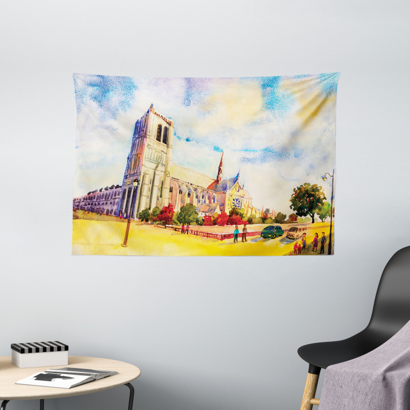 Watercolor Street View Wide Tapestry