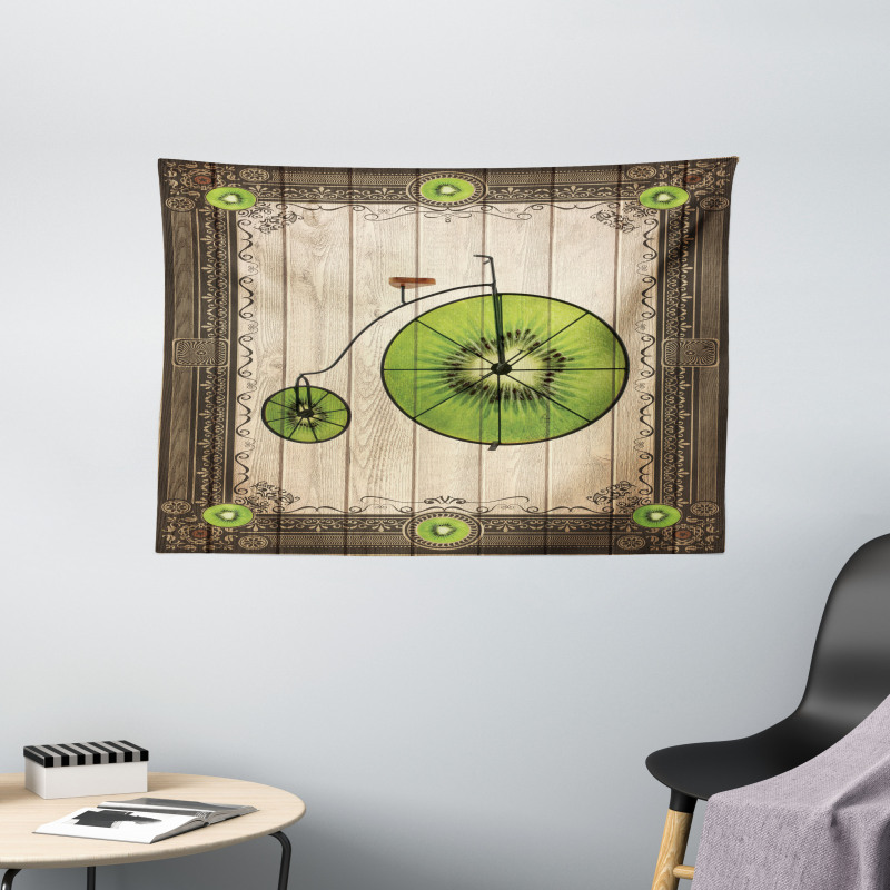 Retro Bike with Fruit Wheels Wide Tapestry