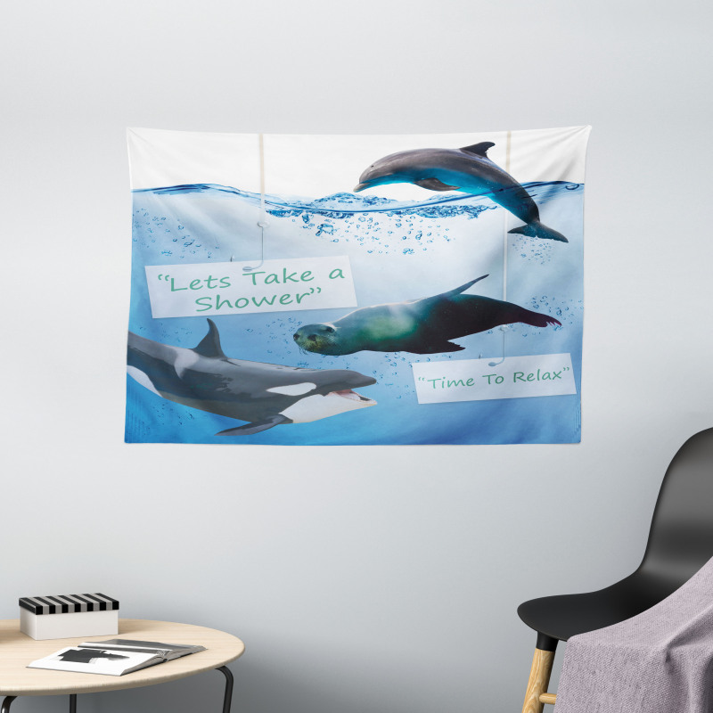 Whale Dolphin and Seal Sea Wide Tapestry