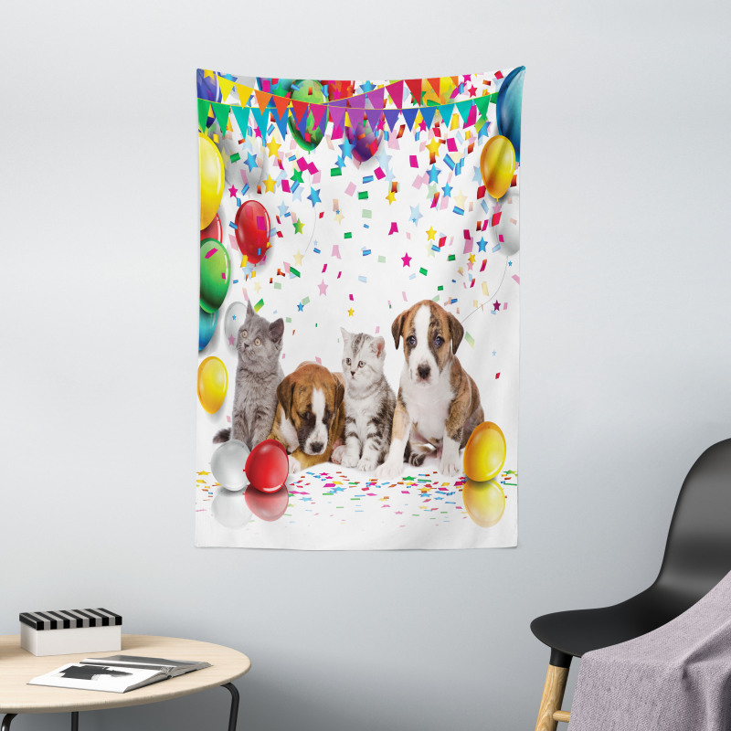 Cat and Dog Party Tapestry