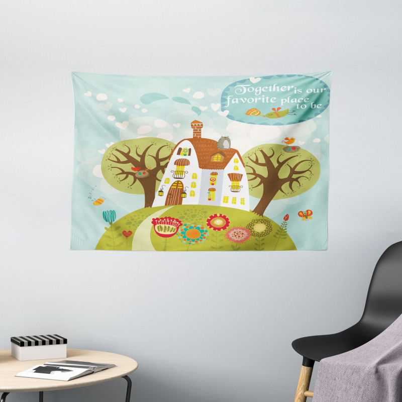 Fairytale Cartoon with Words Wide Tapestry