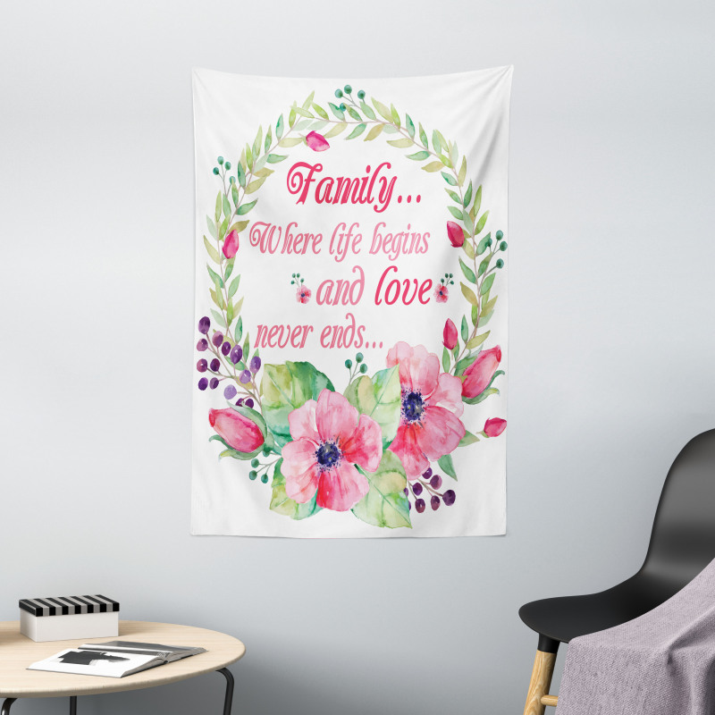 Family Love Saying Wreath Tapestry