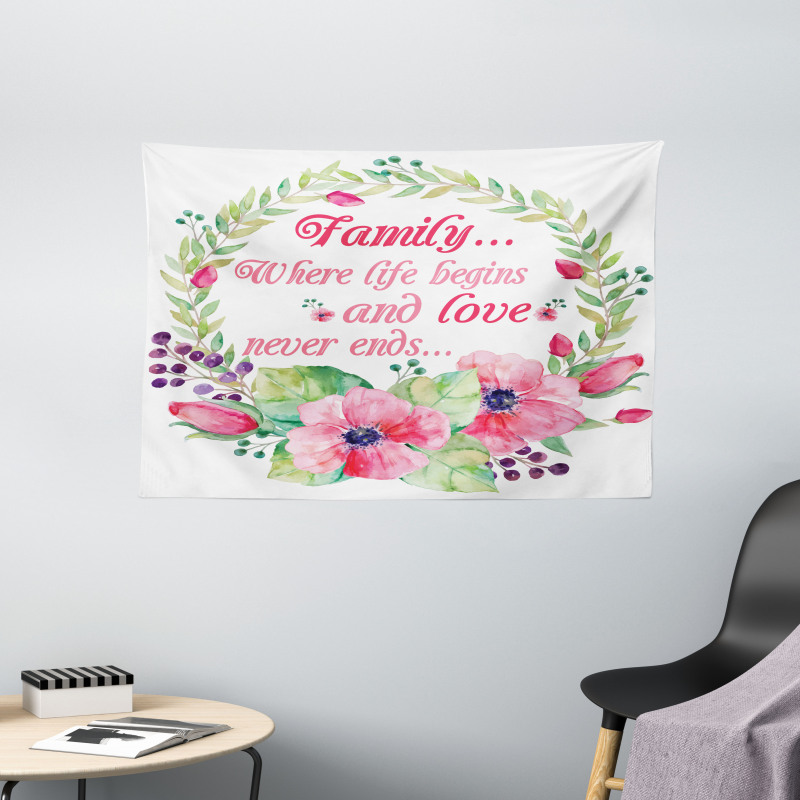 Family Love Saying Wreath Wide Tapestry