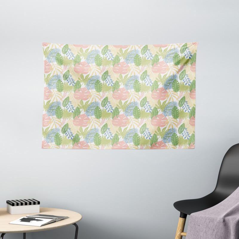 Exotic Pastel Leaves Art Wide Tapestry