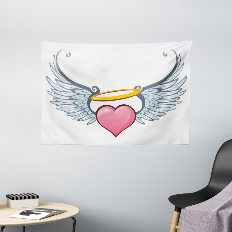 Valentines Day Winged Heart Wide Tapestry