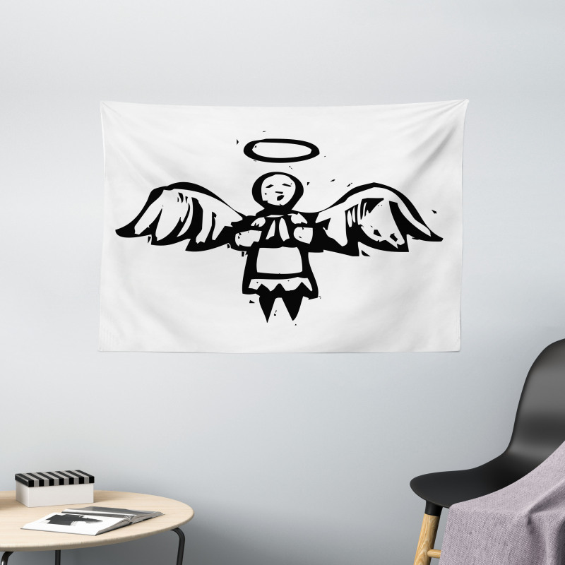 Sketch Style Christmas Angel Wide Tapestry