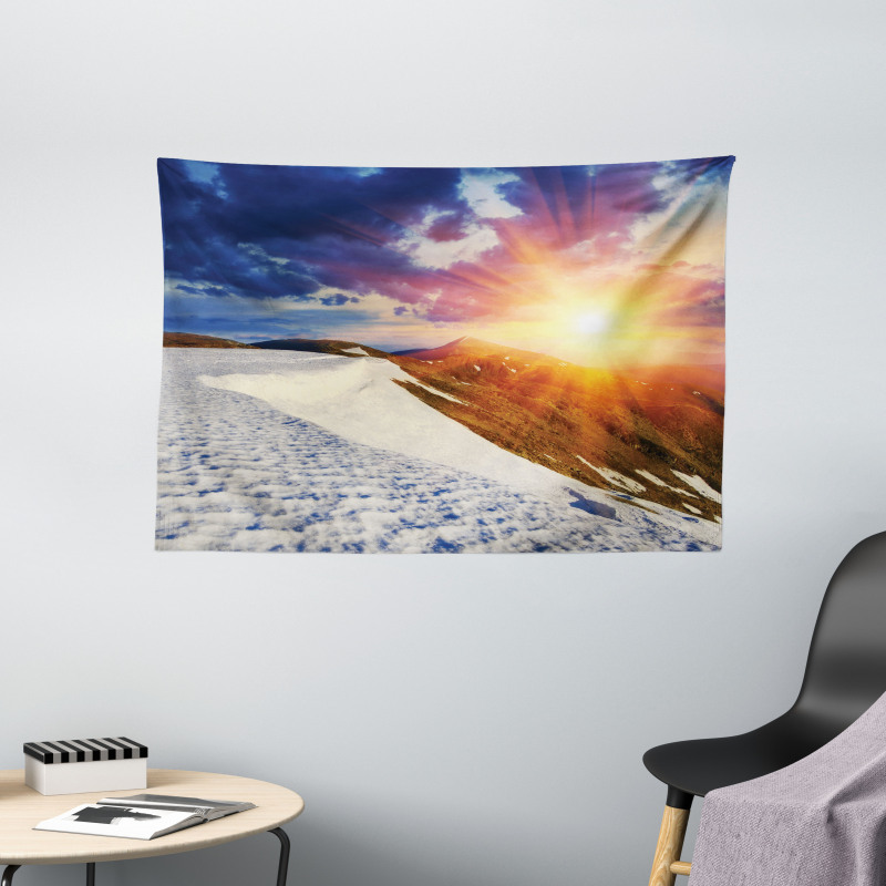 Snowy Sunny Mountains Wide Tapestry