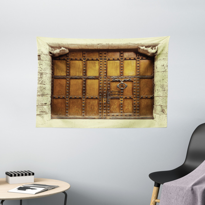 Rustic Style Door Design Wide Tapestry