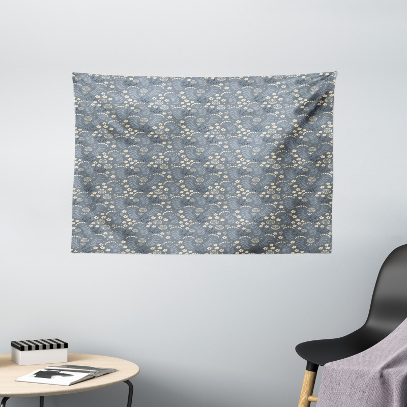 Greyscale Simplistic Flowers Wide Tapestry