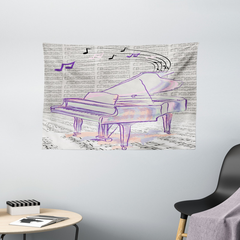 Hand Drawn Doodle Musical Wide Tapestry
