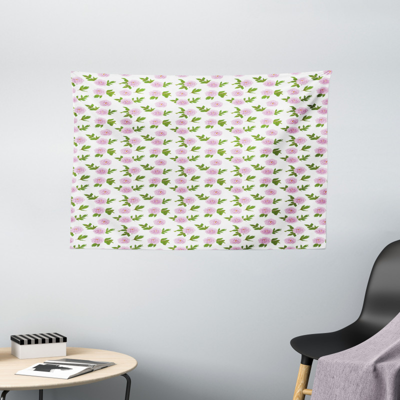 Spring Season Pink Blossoms Wide Tapestry