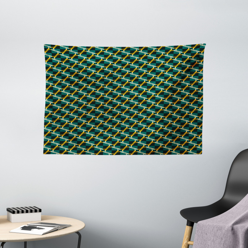 Checkered Pattern Rings Wide Tapestry