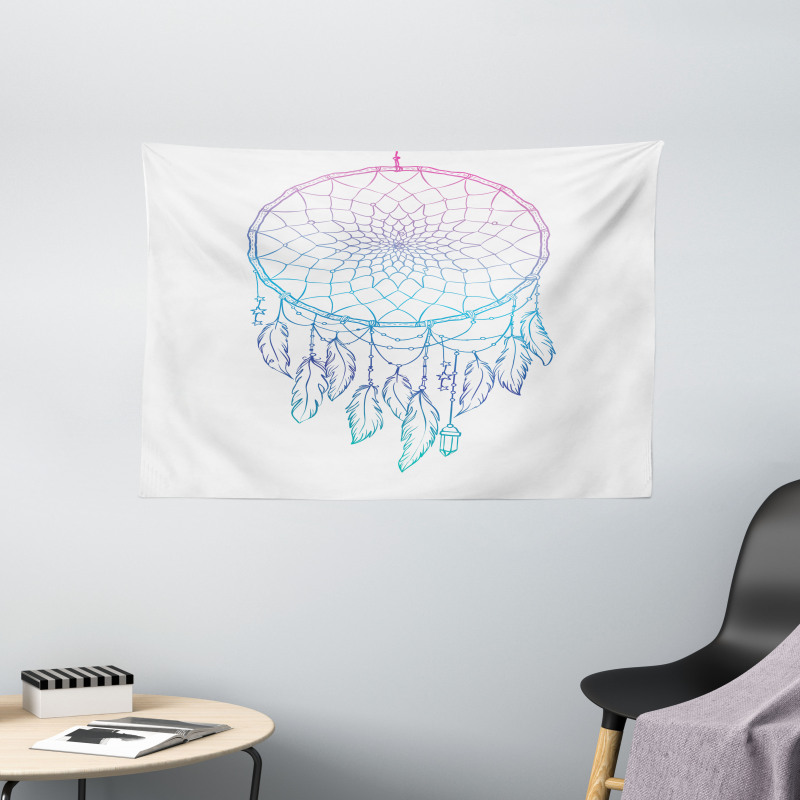 Dreamcatcher Star Feathers Wide Tapestry