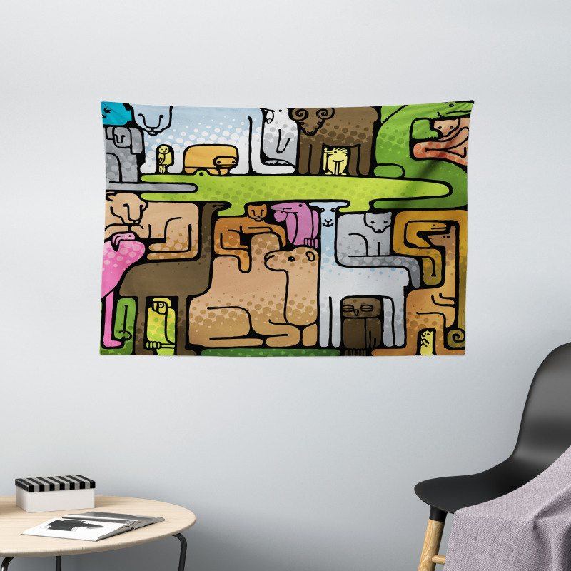 Animal Puzzle Modern Design Wide Tapestry