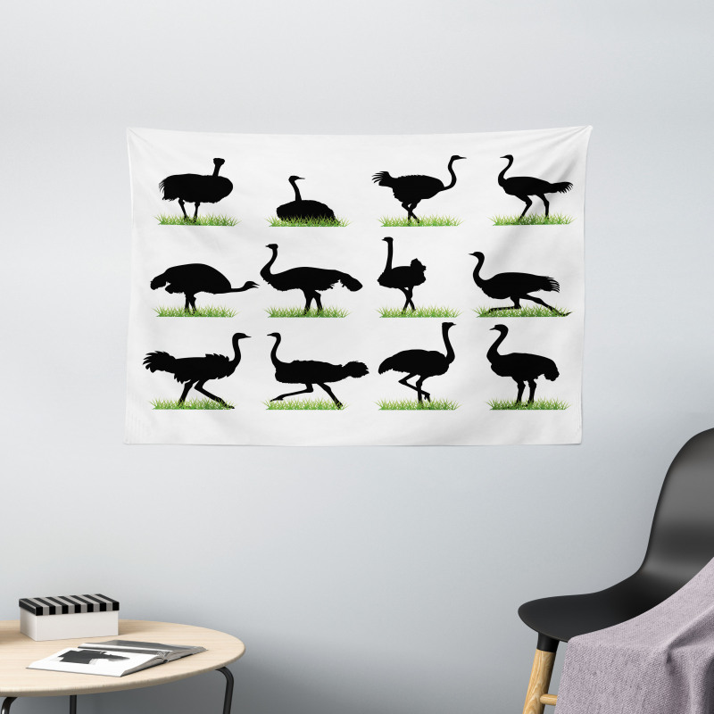 Animal Silhouette Grass Wide Tapestry