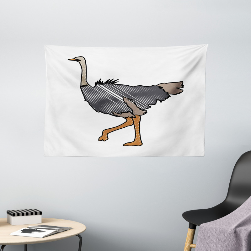 Striped Doodle Style Bird Wide Tapestry