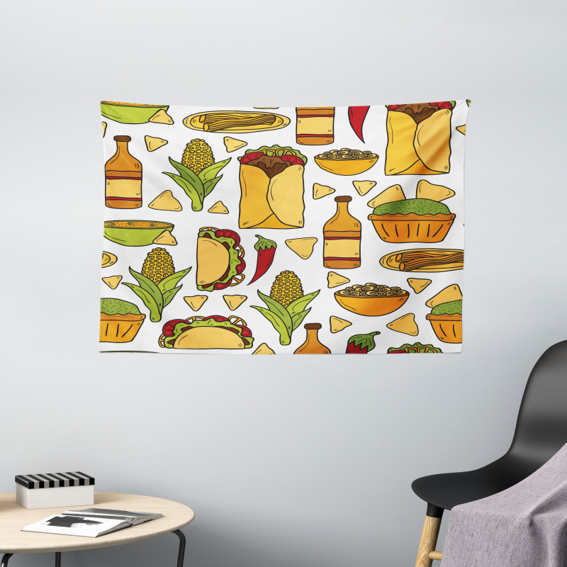 Latin Food Chili Taste Taco Wide Tapestry