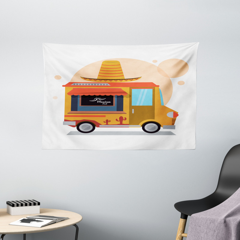Mexican Food Delivery Truck Wide Tapestry