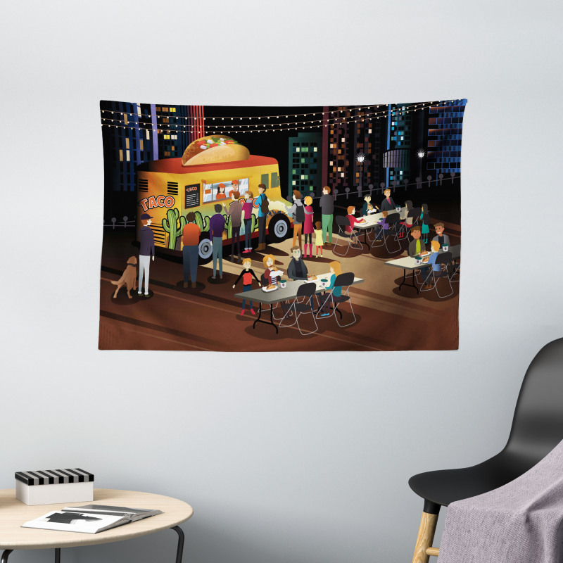 Taco Truck Hungry People Wide Tapestry
