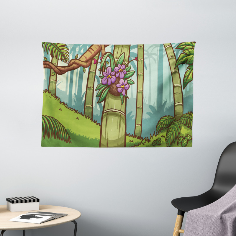 Colorful Jungle Cartoon Wide Tapestry