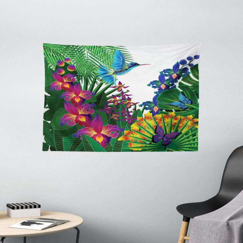 Vibrant Tropical Jungle Wide Tapestry