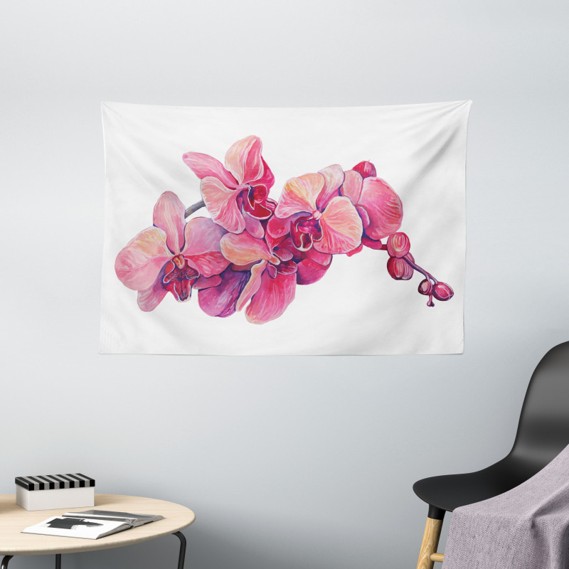 Pink Blossoms on a Branch Wide Tapestry