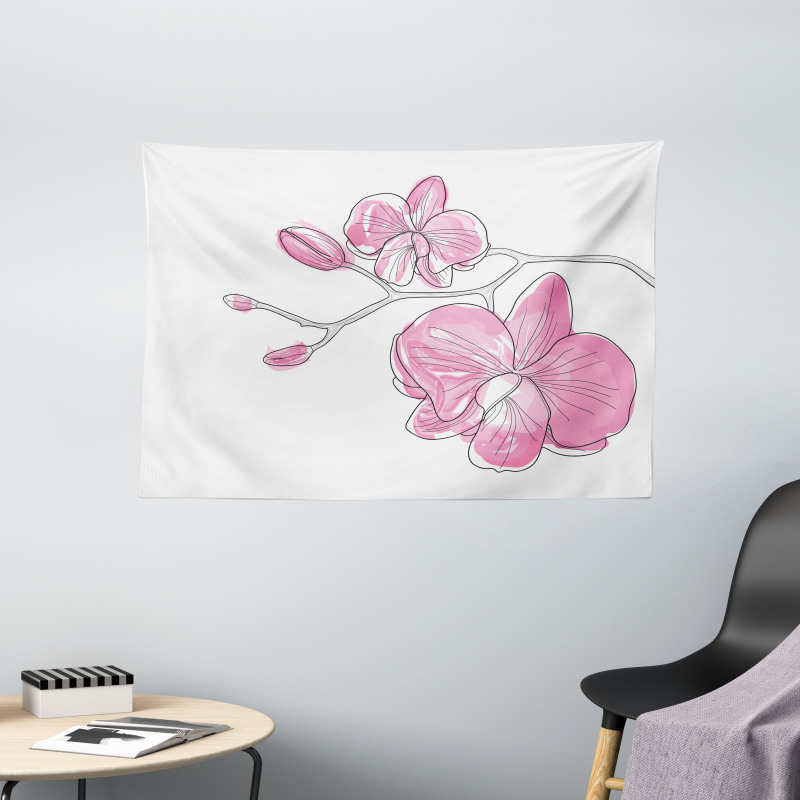 Simple Hand-drawn Flowers Wide Tapestry