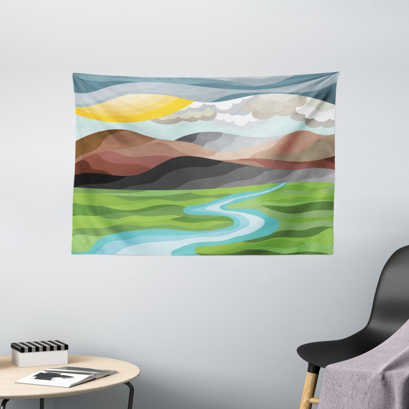 Abstract Mountains River Wide Tapestry